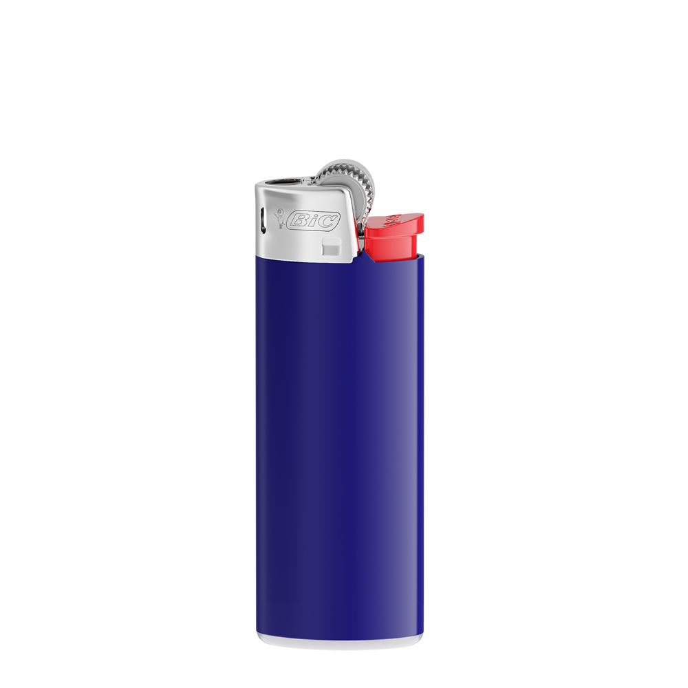 BIC® J25 Standaard aansteker - Donkerblauwe houder - witte basis - rood drukknopje - chroomkap