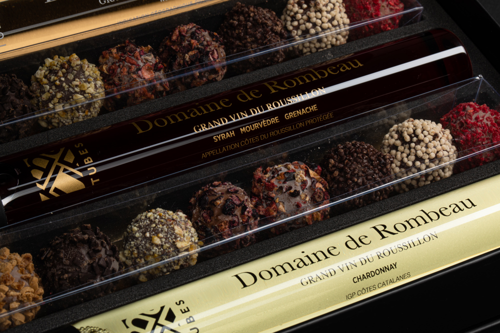 Giftbox | Rombeau Wine & Chocolate | 3 x 100 ML | 2 x 16 truffels | Glas