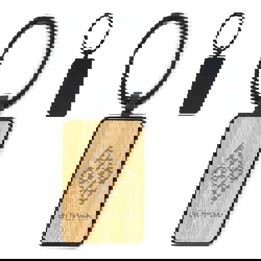 Bamboe en metalen sleutelhanger rechthoekig