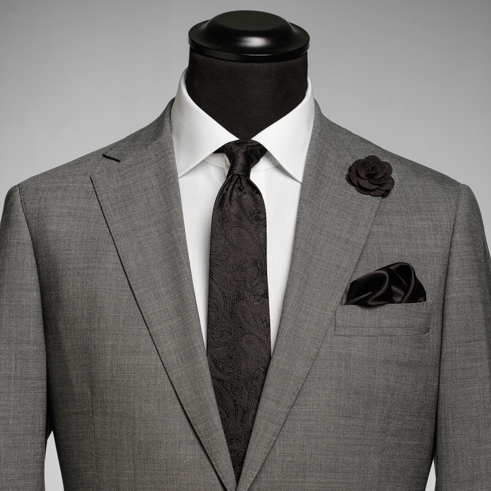 Solid Paisley Tie With Giftbox - Zwart