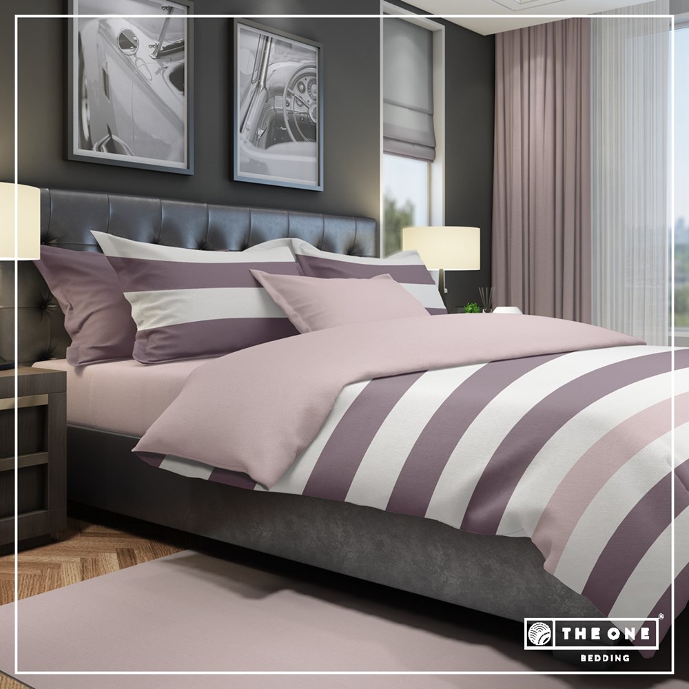 Bed Set Stripe Single beds - Pruim / Mauve