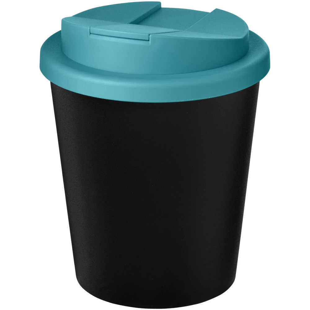 Americano® Espresso Eco 250 ml gerecyclede beker met knoeibestendig deksel - Zwart, Aquablauw
