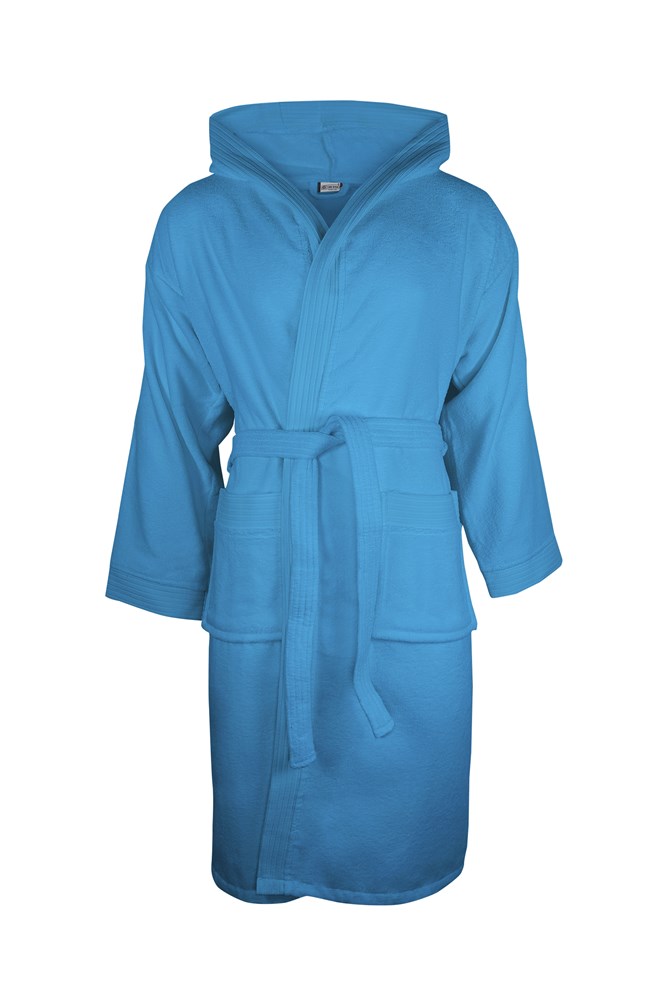 Velour Bathrobe Hooded - Aqua Azuur