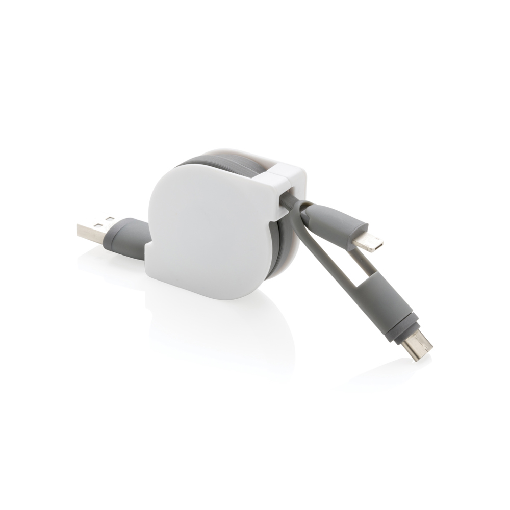 3-in-1 kabel met oprolmechanisme - grijs (± PMS Grey)