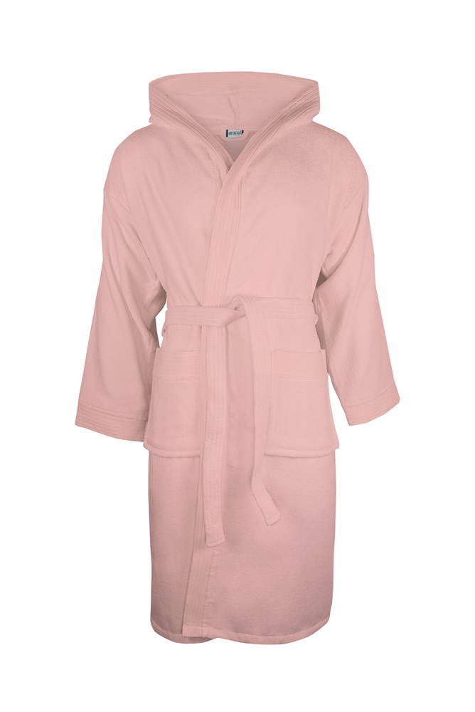 Velour Bathrobe Hooded - Zalm