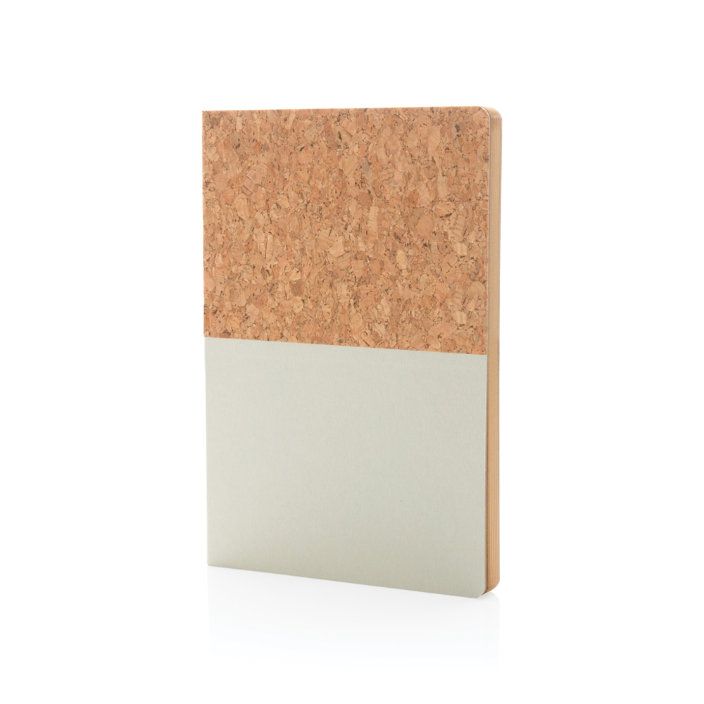A5 kurk en kraft notitieboek - gebroken wit (± PMS Mist white)
