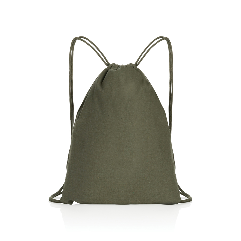 Impact AWARE™ gerecycled katoenen rugzak met trekkoord 145gr - groen (± PMS Green)