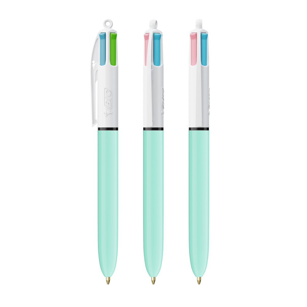 BIC® 4 Colours Fashion balpen - Wit/lichtblauw