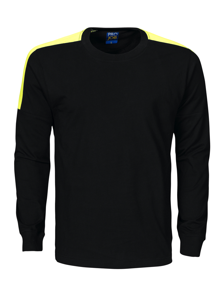 2020 T-SHIRT LANGE MOUWEN MET FLUO INZETSTUKKEN - zwart/geel