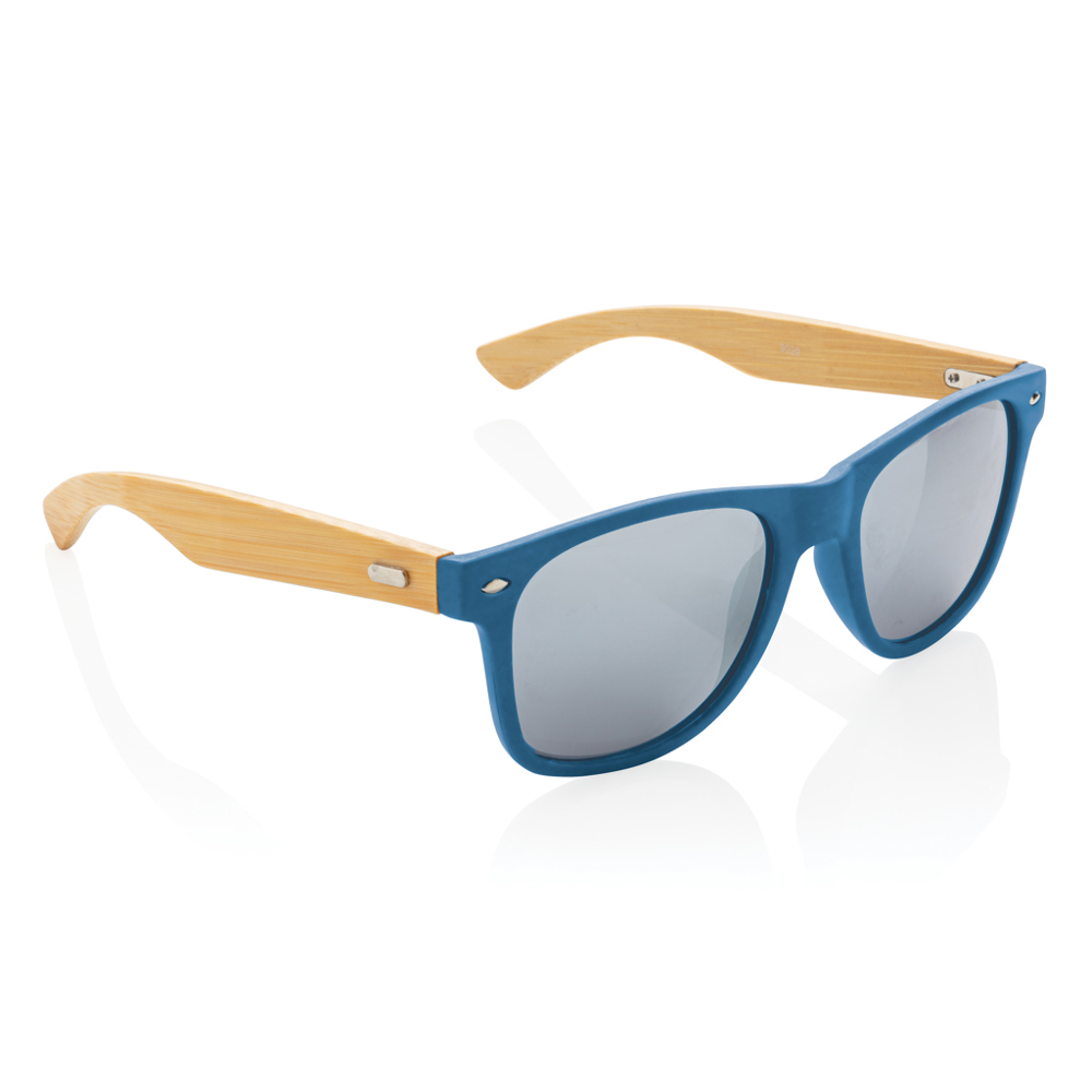 Bamboe en RCS zonnebril van gerecycled plastic - blauw (± PMS 7701)
