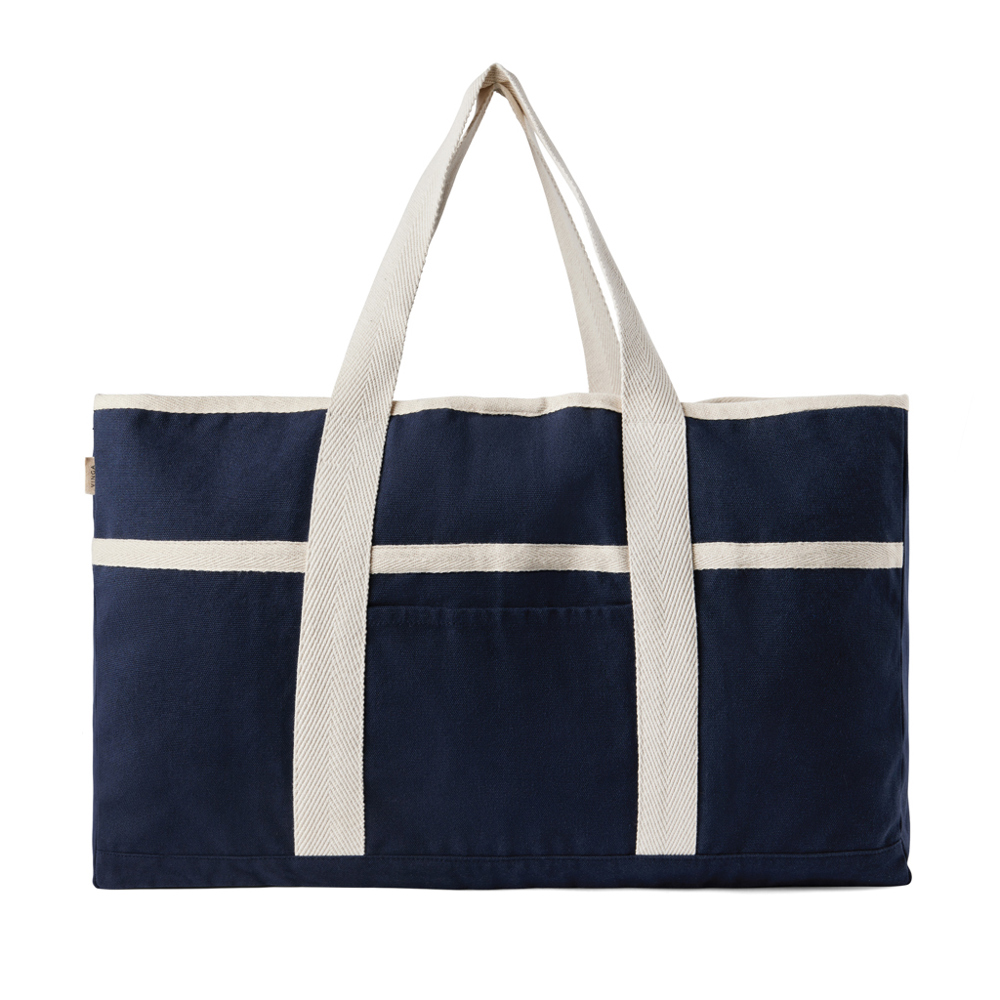 VINGA Volonne AWARE™ recycled canvas strandtas - blauw, gebroken wit (± PMS 19-4011/ ± PMS 11-0606 TPG)