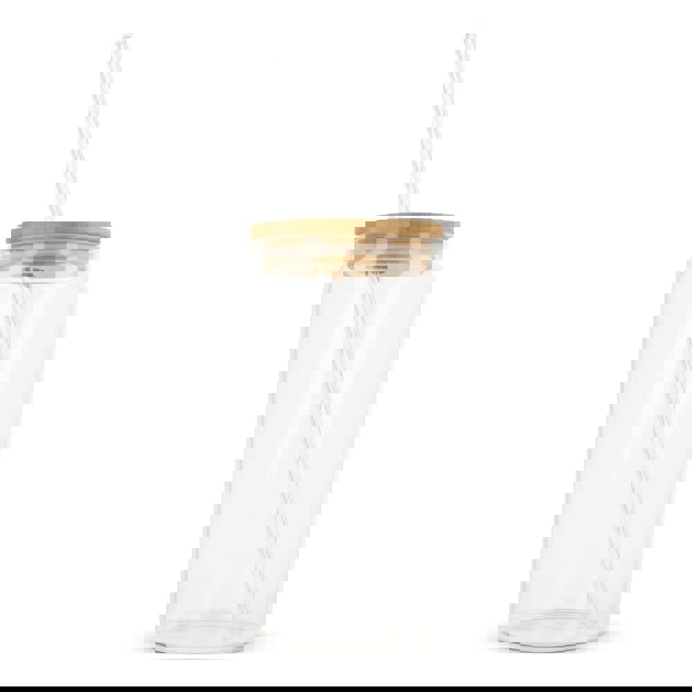 Glas met bamboe deksel &amp; rietje 450 ml