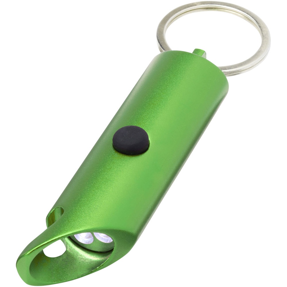 Flare led-lamp en flesopener van gerecycled aluminium met sleutelhanger - Groen