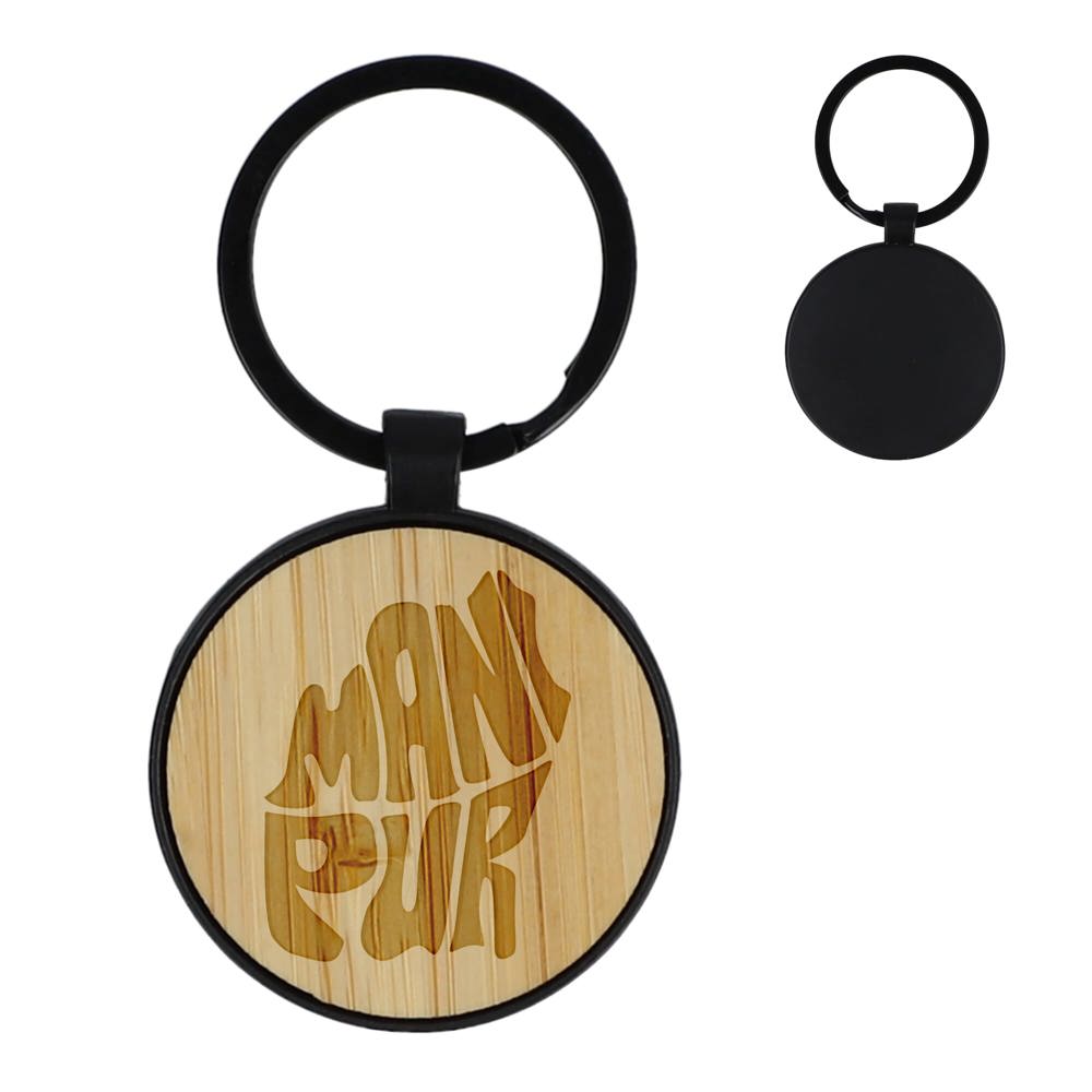 Bamboe en metalen sleutelhanger rond